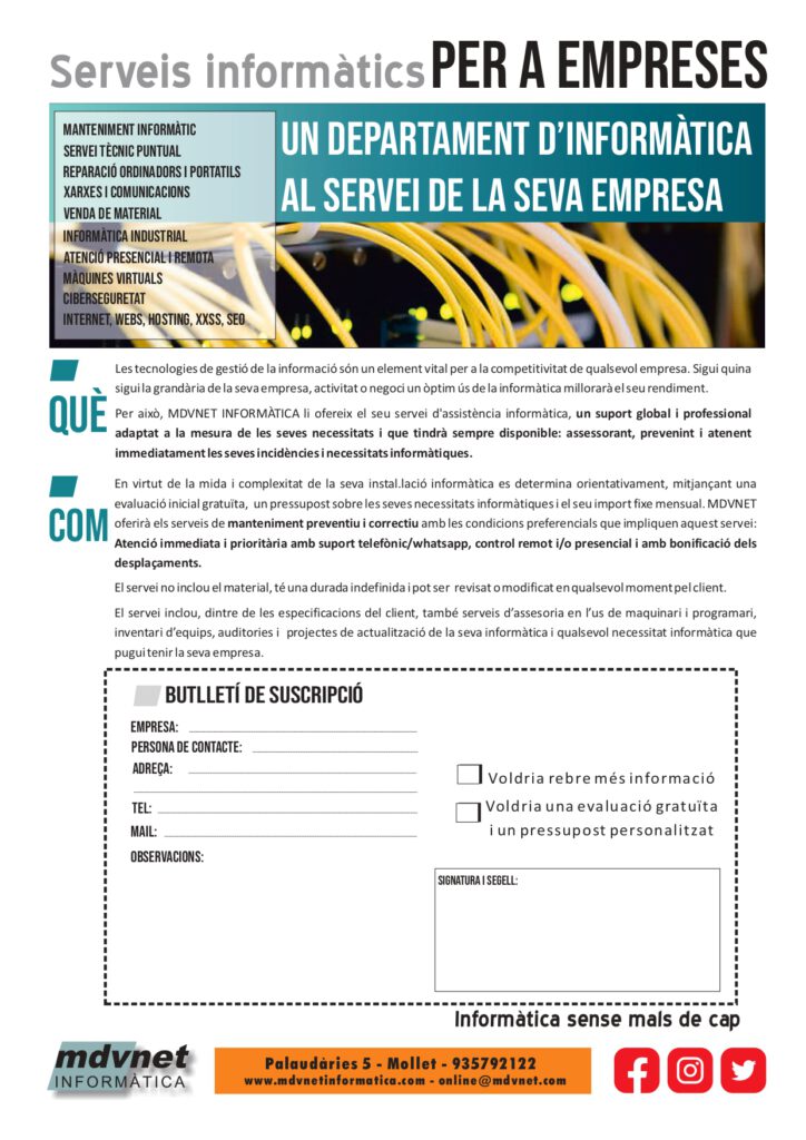 Manteniment per a empreses Mdvnet informàtica